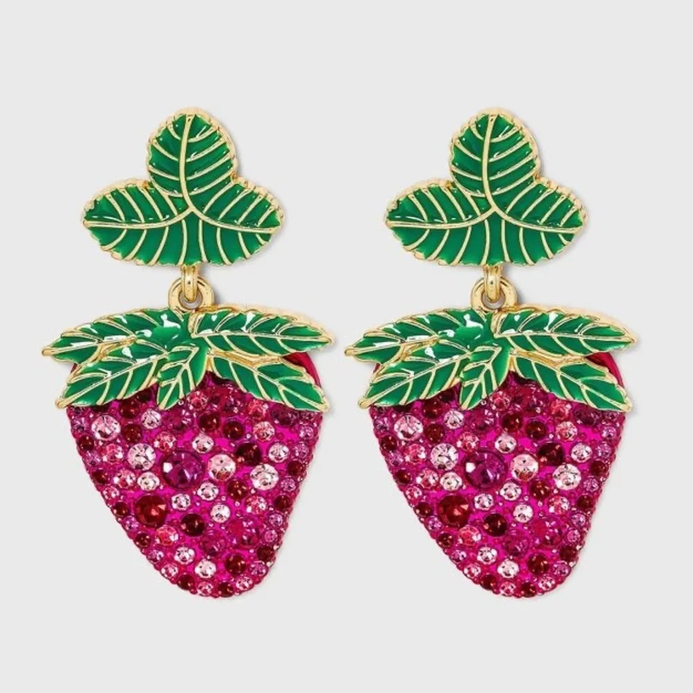 SUGARFIX by BaubleBar Crystal Strawberry Drop Earrings - Pink, NWT‎